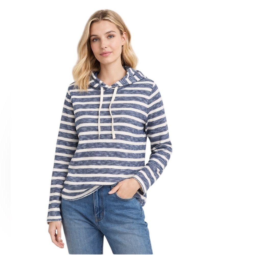 J.Crew - NWT Striped Pullover Hoodie Blue White Lightweight Sweatshirt Size L